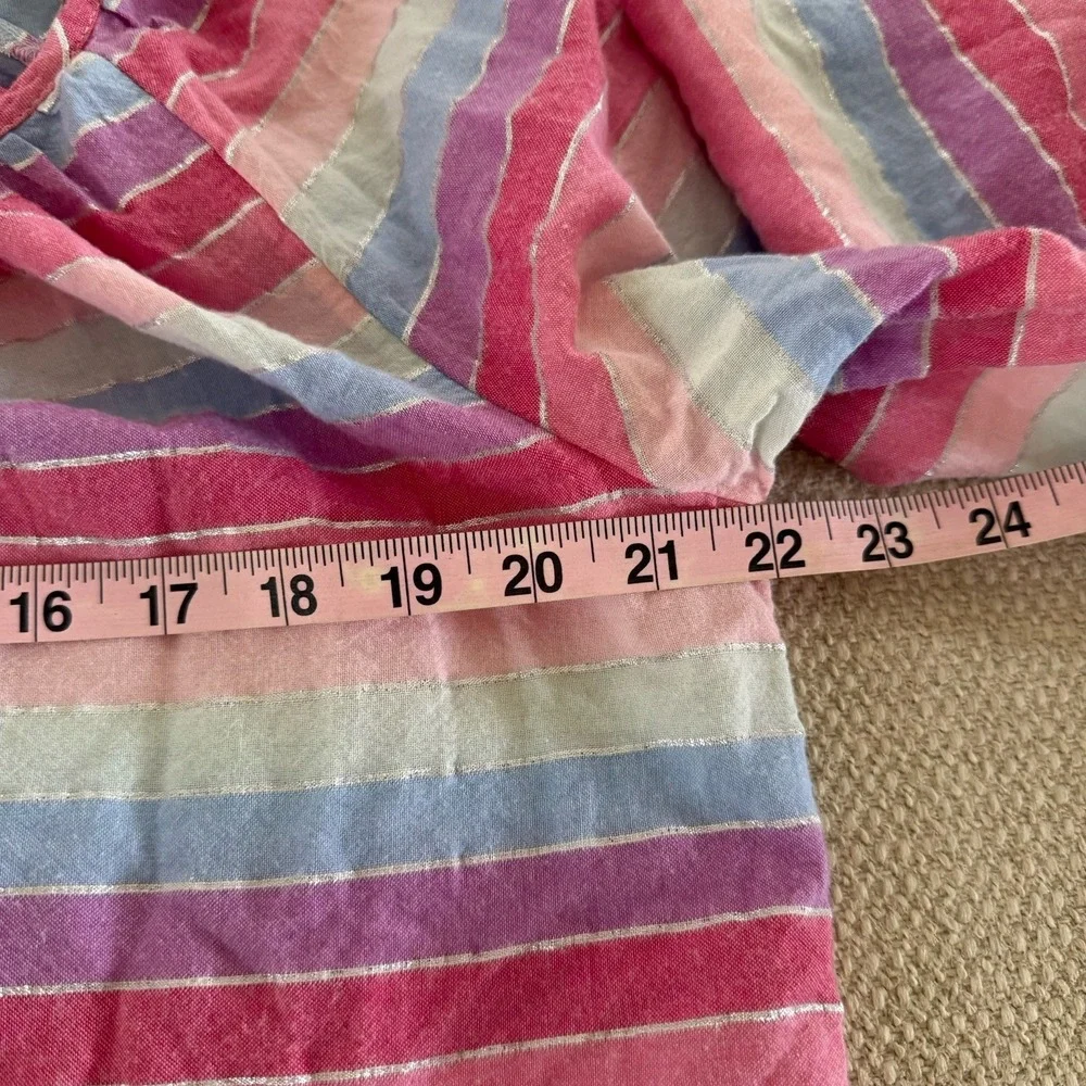 J. Crew Jack Metallic Stripe Peasant Top Tassel Tie Neckline Rainbow M Pastel